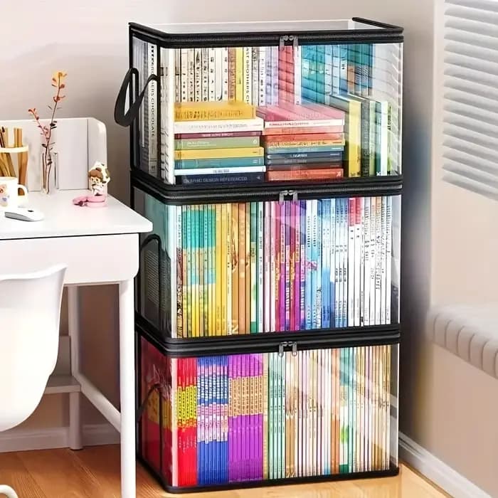 Lot de 2 grandes boîtes de rangement transparentes avec couvercle rabattable - avec cadre noir