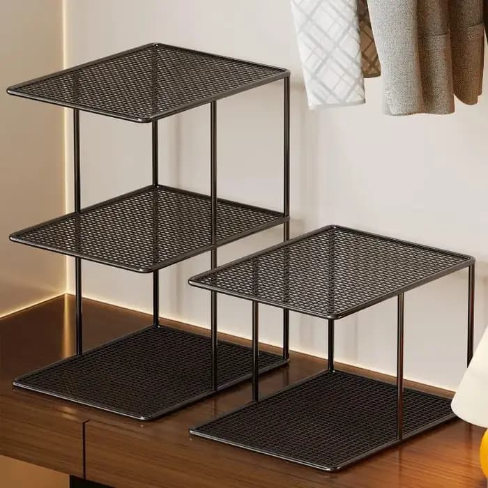 Étagère de rangement empilable en maille métallique à plusieurs niveaux pour armoire