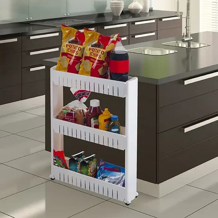 Étagère mobile mince à 3 couches – Support de garde-manger peu encombrant pour cuisine, salle de bain et réfrigérateur