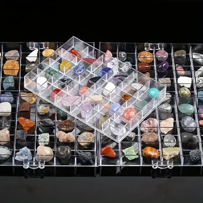Vitrine en cristal – Boîte de rangement en plastique transparent pour la collection de pierres naturelles