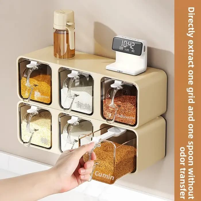 AOBT Boîte d'assaisonnement murale résistante à l'humidité pour la cuisine domestique avec bouteilles de condiments