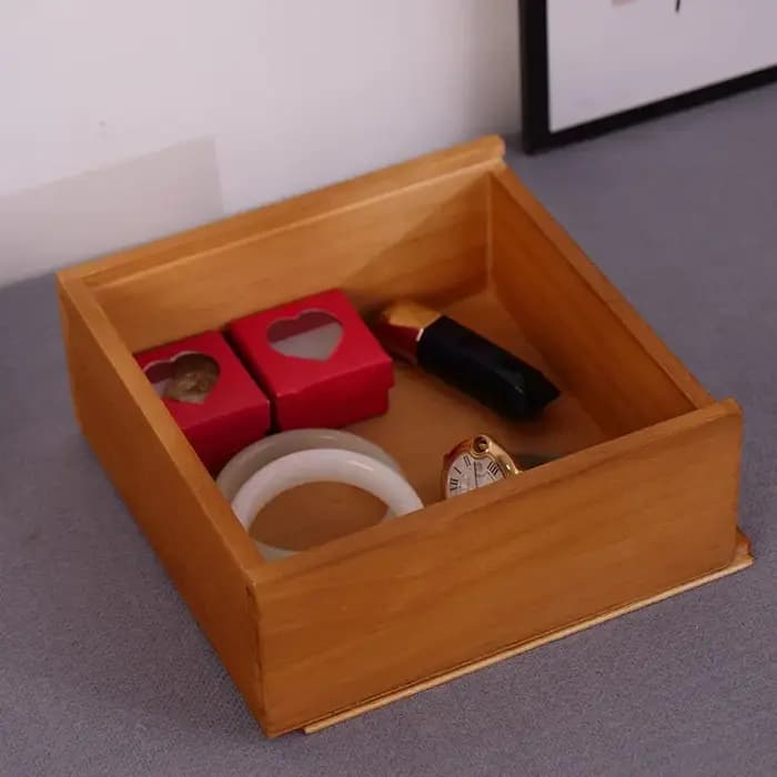 Boîte de rangement en bois de style vintage avec couvercle coulissant