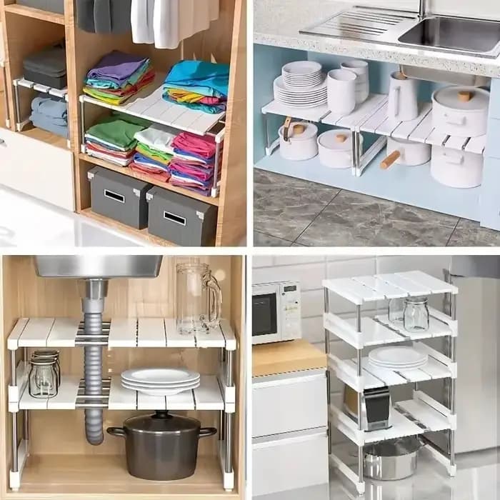Étagère de rangement télescopique empilable multifonctionnelle
