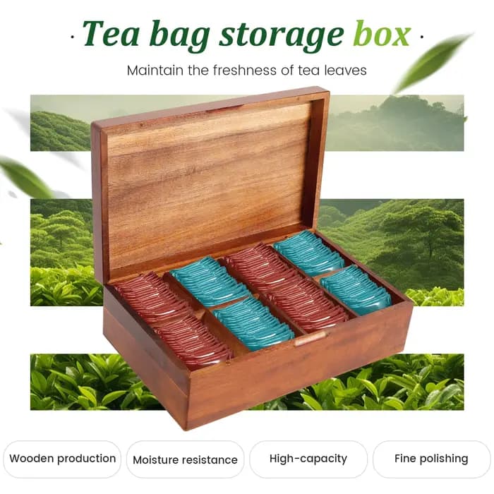 Boîte de rangement de sachets de thé en bois avec 4/8 compartiments