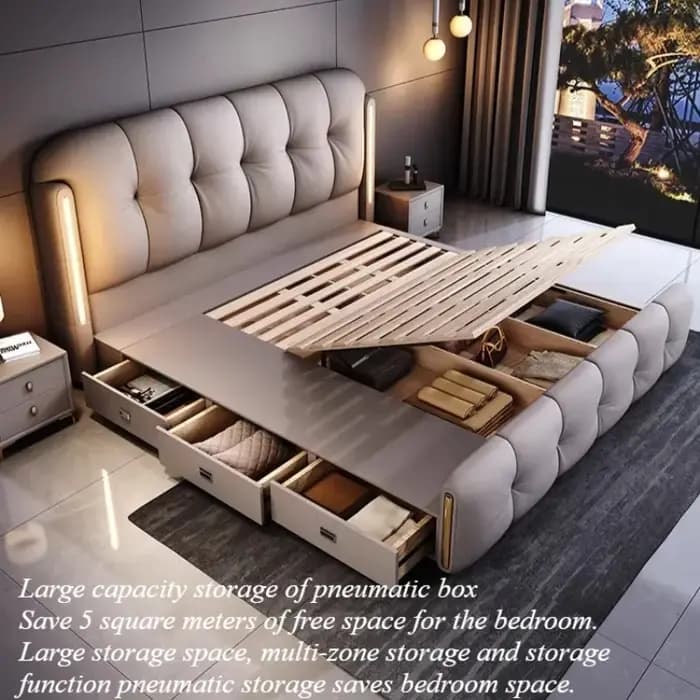 Lit de rangement minimaliste, cadre double, tables de chevet Queen Size, meubles de chambre à coucher modernes et luxueux, accessoires de chambre à coucher