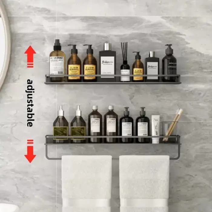Étagère murale carrée en aluminium noir pour salle de bain
