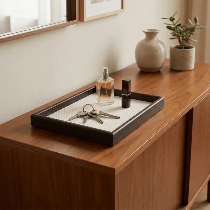 Plateau de rangement rectangulaire en bois vintage