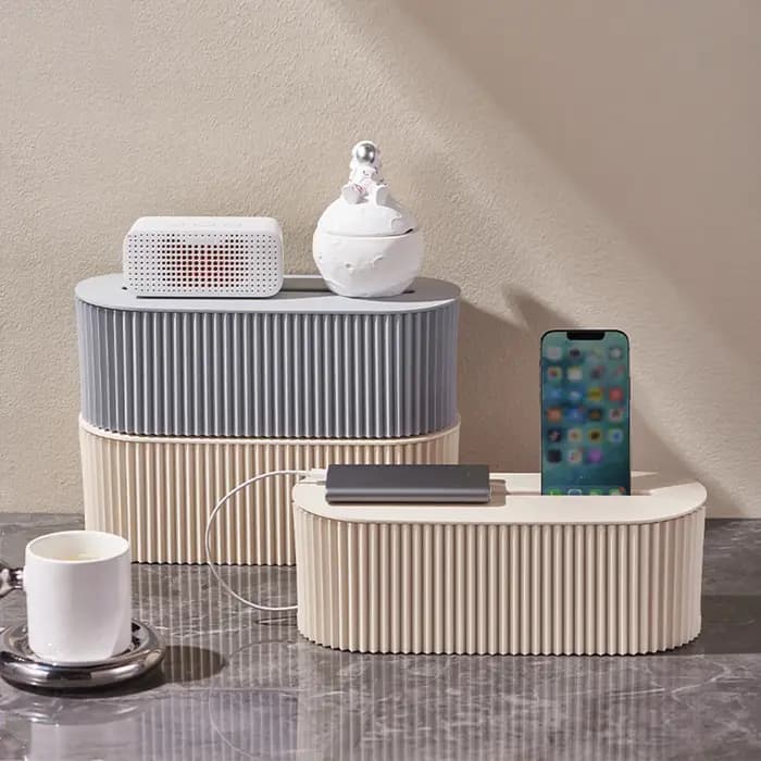 Boîte organisatrice de prises domestiques avec couvercle pour bureau à domicile - Cache-câbles multifonctionnel pour
