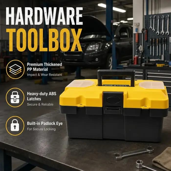 Boîte à outils organisatrice en plastique robuste, portable, avec plateau, pour la réparation automobile, l'électricité, le garage, coffre à outils.