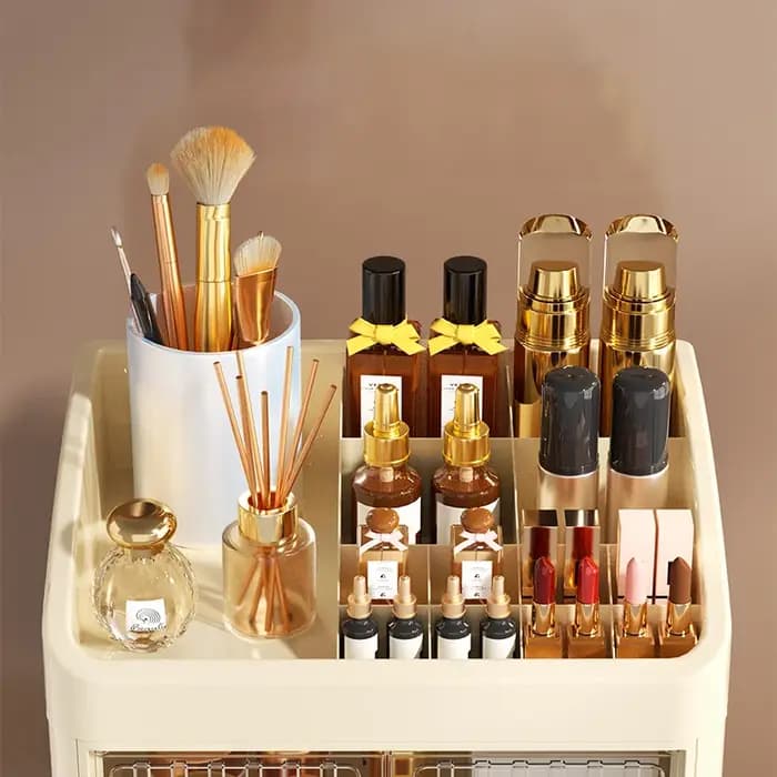 Organisateur de maquillage pliable à 3 à 4 niveaux avec fonction tiroir – Fournit un rangement spacieux pour cosmétiques