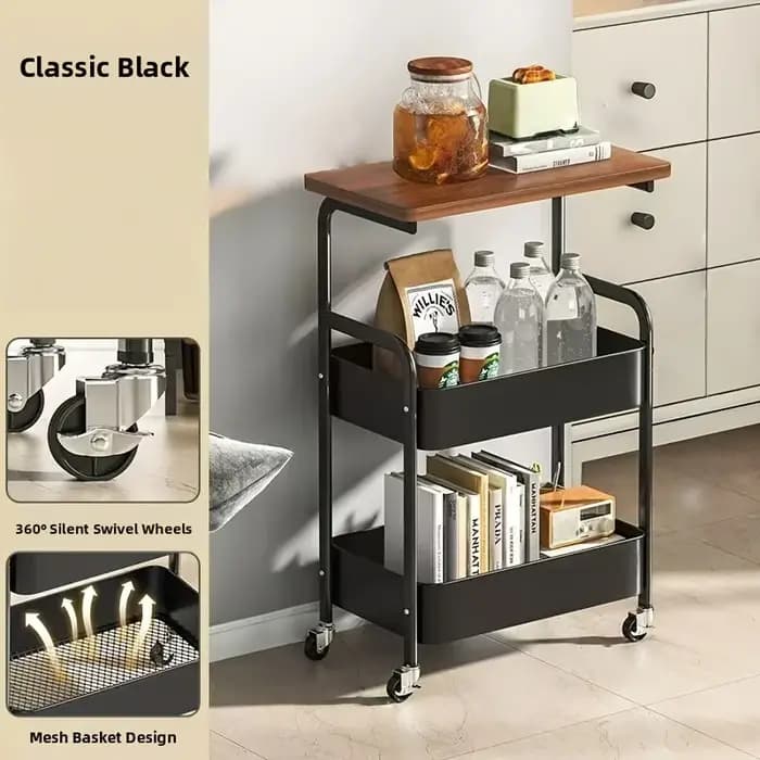 Étagère roulante en acier multi-niveaux rétro, support de rangement mobile pour cuisine/salle de bain, organisateur robuste