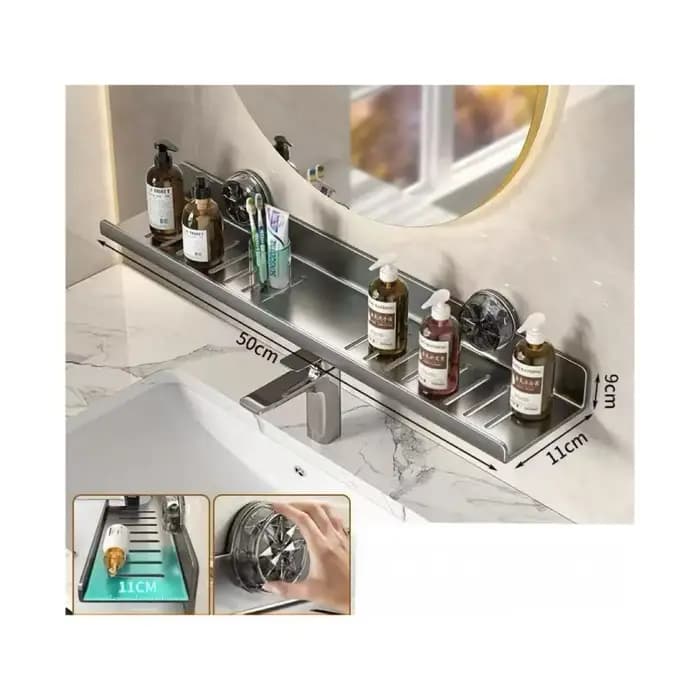 Étagère de salle de bain murale sans perçage avec miroir à ventouse pour lavabo et robinet