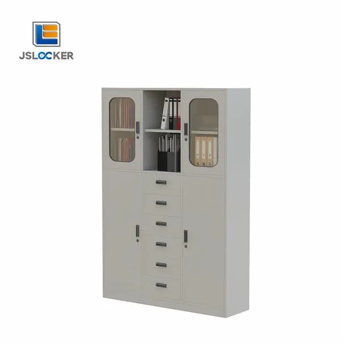 Armoire de bureau moderne fonctionnelle, porte coulissante en verre, classeur en acier, classeur de