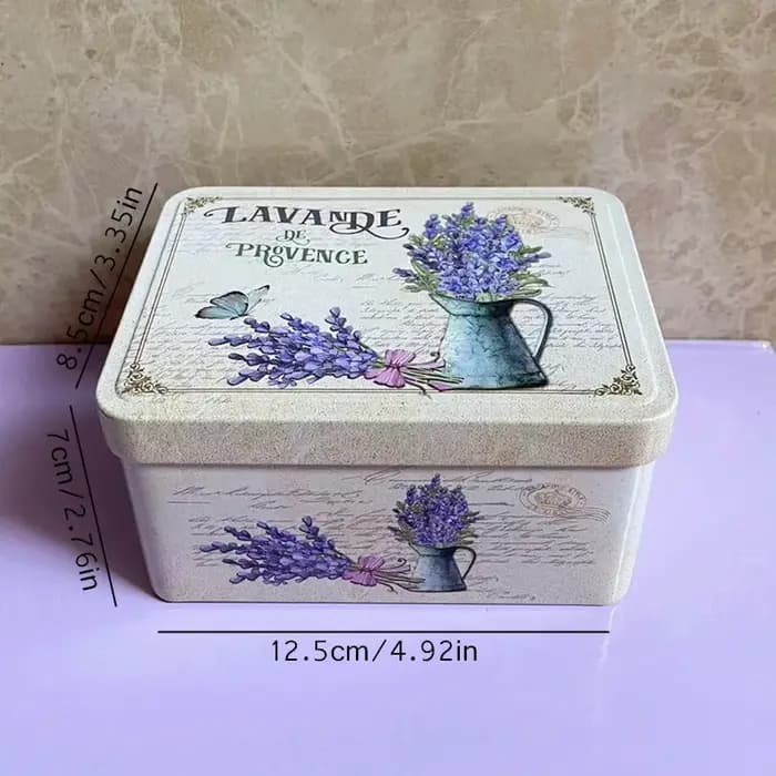 Boîte de rangement rectangulaire en métal floral lavande vintage avec couvercle à pression - Organisateur décoratif de