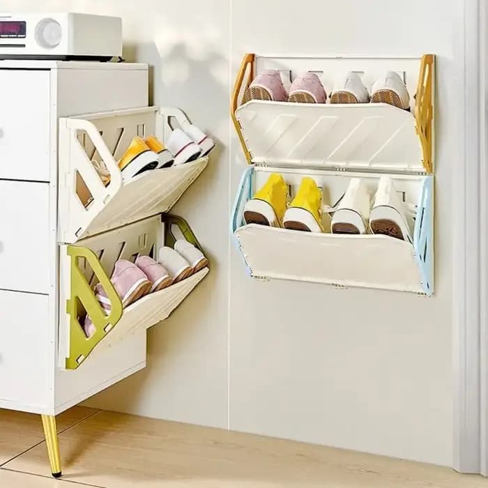 Étagère à chaussures pliable en plastique sans perçage