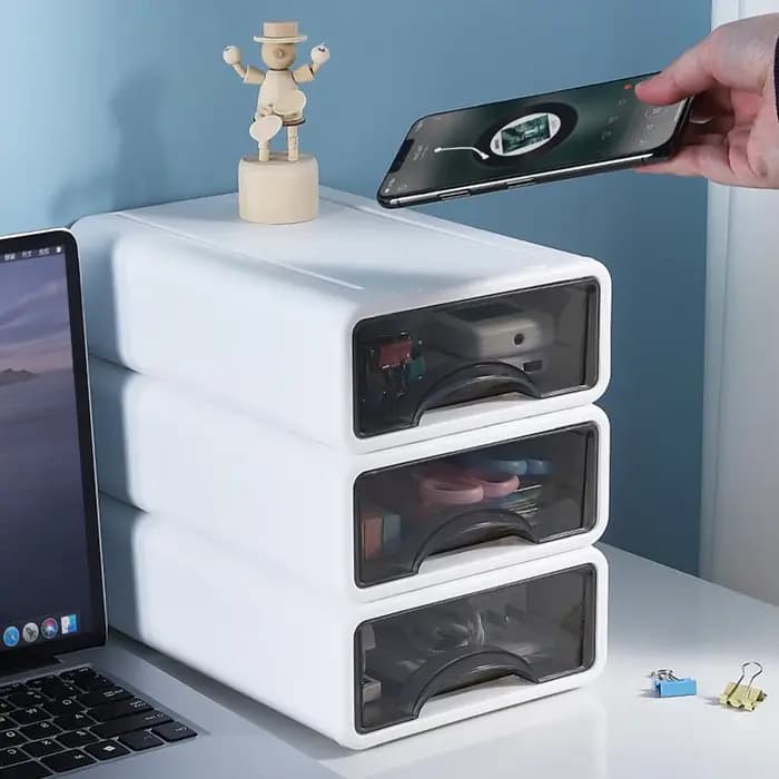 Boîte de rangement en plastique gris pour lettres de bureau