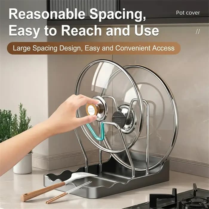 Support de rangement multifonctionnel pour couvercles de casseroles en acier inoxydable avec plateau de drainage