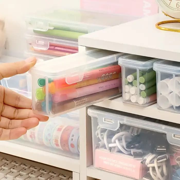 Boîte de rangement transparente pour fournitures de bureau