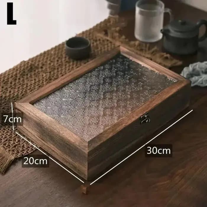 Boîte de rangement rétro en bois uni avec couvercle