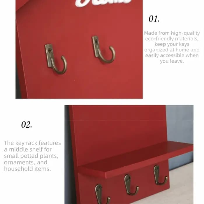 Porte-clés mural créatif en bois avec 5 crochets et trou de suspension