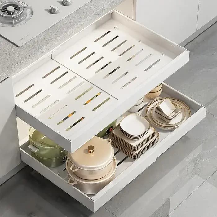 Organiseur de placard coulissant pour armoires de cuisine avec tiroirs, étagères de garde-manger au lieu de les avoir partout sur le comptoir