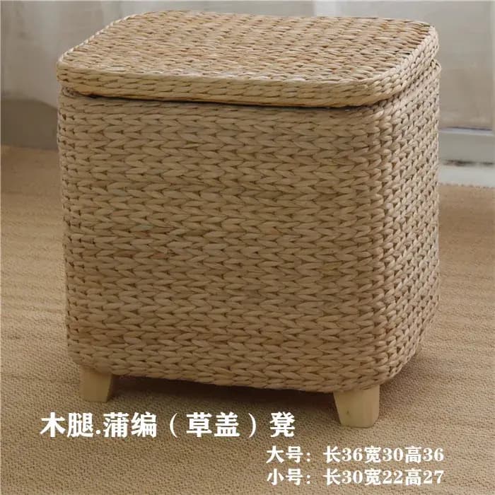 Banc à chaussures multifonctionnel pour la maison, tabouret de rangement d'entrée tissé en herbe, bo