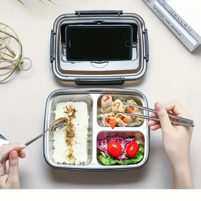 Boîte à déjeuner en acier inoxydable anti-fuite avec 3/4 compartiments – Récipient à Bento durable et facile à nettoyer pour étudiants et employés de bureau