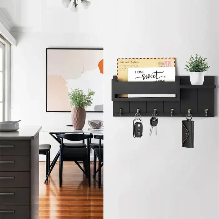 Porte-clés décoratif et organisateur de courrier avec 6 crochets pour clés