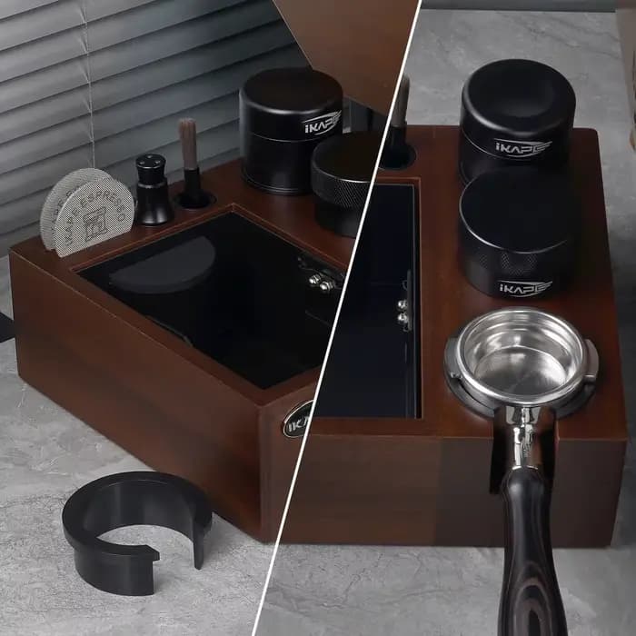 IKAPE V2 Boîte à café, organiseur intégré d'outils à expresso pour le rangement des accessoires de barista