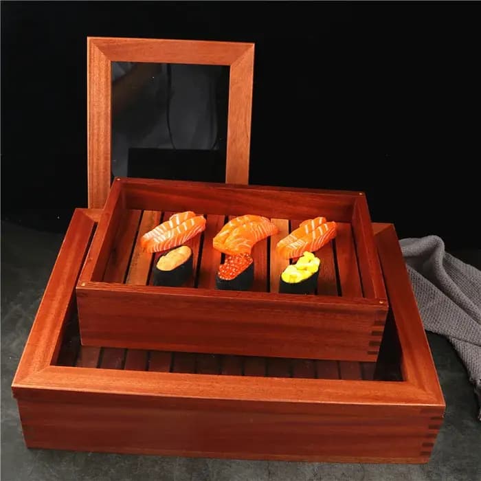 Boîte à sushi sashimi en bois avec couvercle