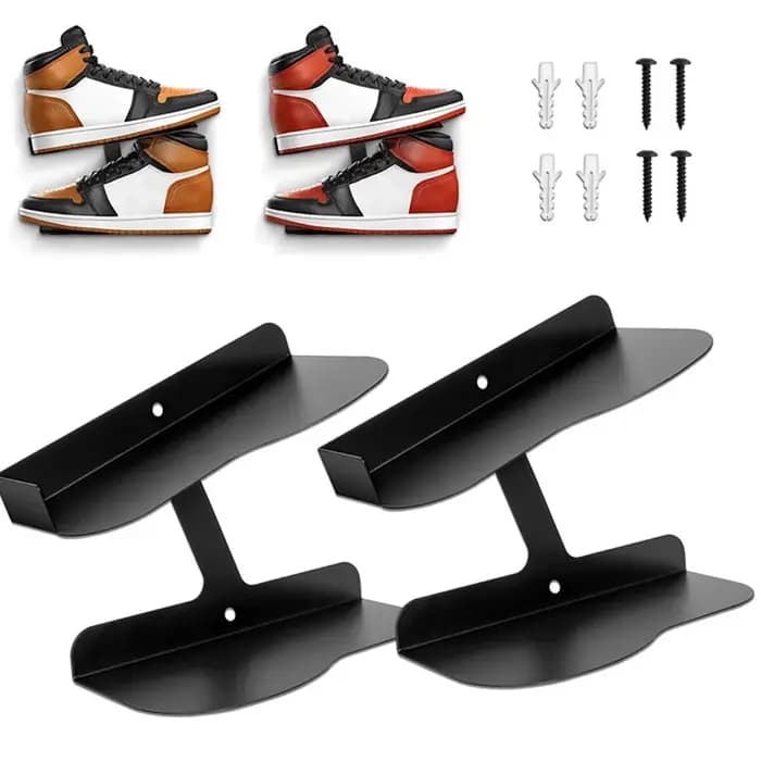 Étagère murale noire et blanche pour chaussures de sport homme et femme