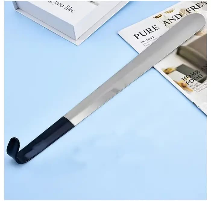 Chausse-pied en acier inoxydable à long manche ergonomique | 16,5 pouces/42 cm | Chausse-pied en métal facile à saisir pour les personnes âgées