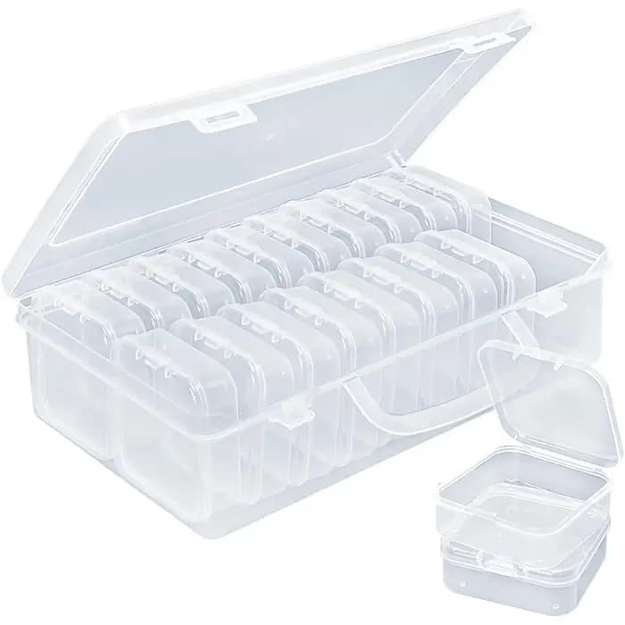 Boîte de rangement en plastique transparente multi-compartiments pour perles — Couvercle à charnière avec design
