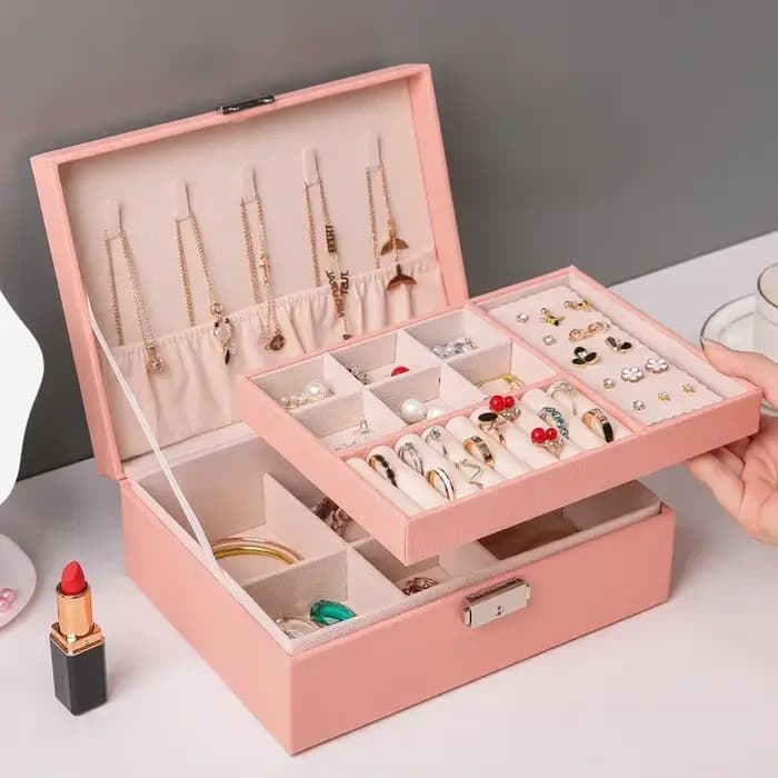Boîte à bijoux nordique Simple en cuir, grande capacité, 2 couches, organisateur Chic Ins, bacs pour
