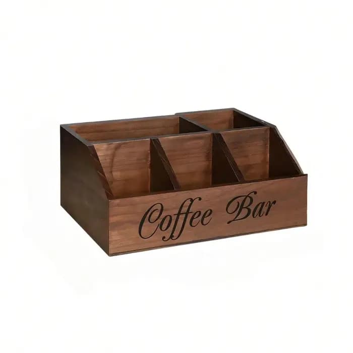 Organisateur de bar à café en bois avec 5 compartiments