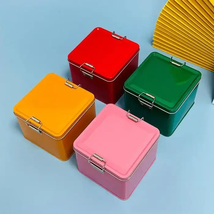 Kit carré boîtes à biscuits en fer blanc avec couvercle anti-poussière maison chen bureau StoraGe étain durabLe boucle boîte en fer de haute qualité