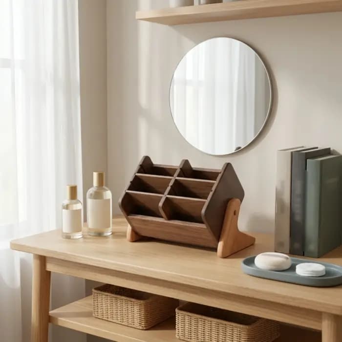 Boîte de rangement cosmétique en bois, organiseur de maquillage de bureau avec compartiments, organi