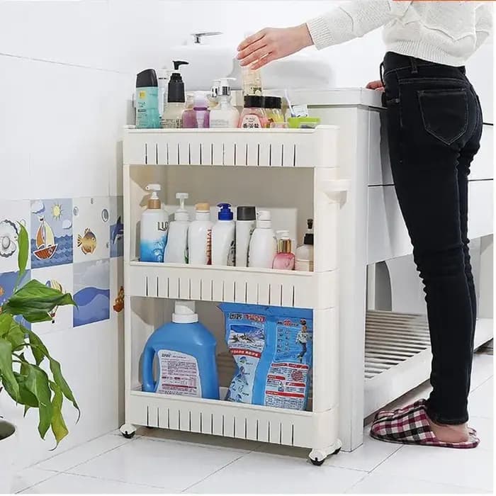 Étagère mobile mince à 3 couches – Support de garde-manger peu encombrant pour cuisine, salle de bain et réfrigérateur