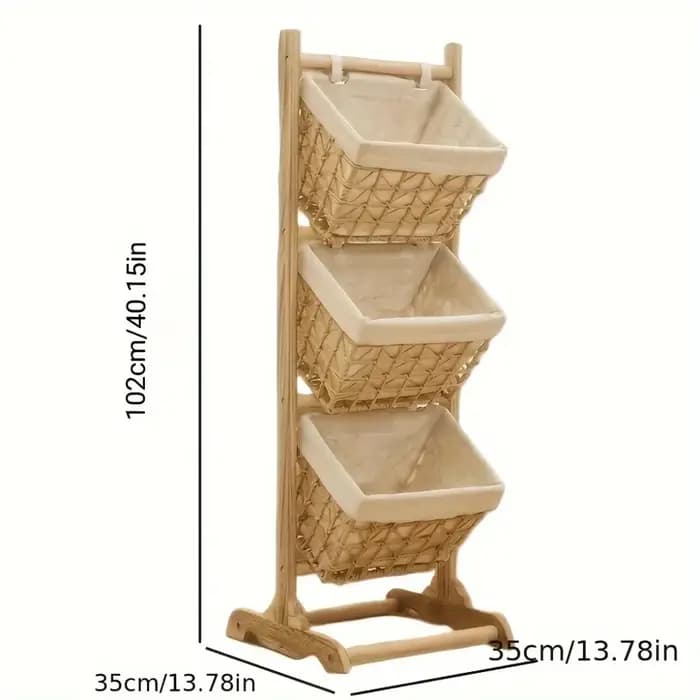Étagère de rangement sur pied en rotin - Support organisateur en bois | Bibliothèque Boho polyvalente pour chambre à coucher, salon