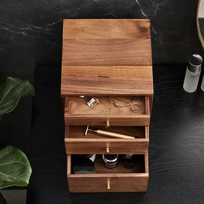 Armoire de rangement à tiroirs anti-poussière à 3 couches en noyer noir