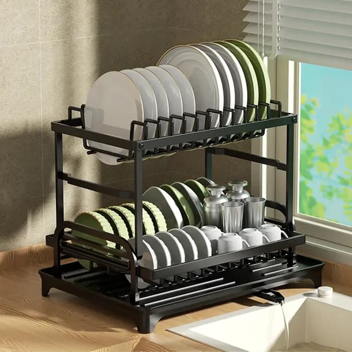 Égouttoir à vaisselle, support de rangement pour plateaux à double couche