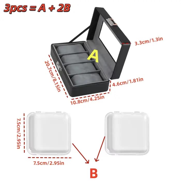 Organisateur de rangement pour montres de collection, boîte à montres en cuir verrouillable à 4 emplacements + 2 boîtes à bijoux pour la maison et les voyages