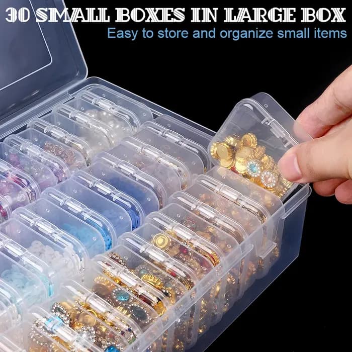 Petite boîte de rangement de perles en plastique transparent avec couvercle à charnière