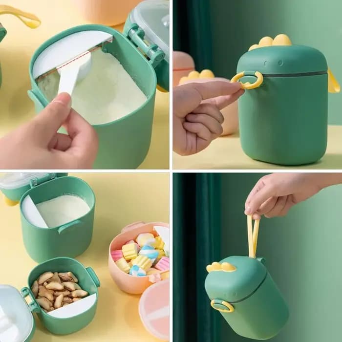 Distributeur de lait en poudre avec cuillère, boîte de rangement portable pour lait en poudre en forme de dinosaure avec poignée, fruits