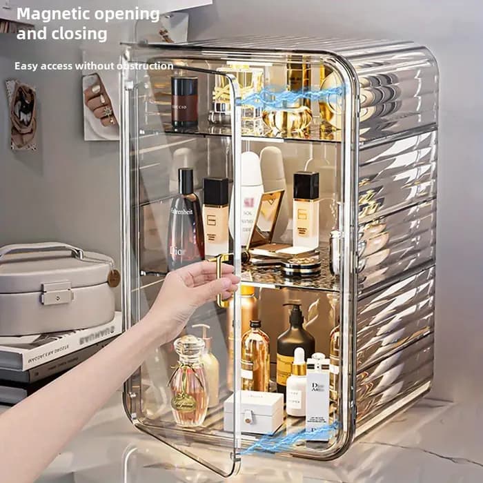Boîte de rangement de maquillage multi-couches élégante avec couvercle magnétique et design anti-poussière — Convient