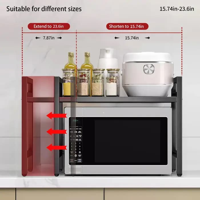 Organisateur d'étagère pour micro-ondes extensible de 42 à 64 cm