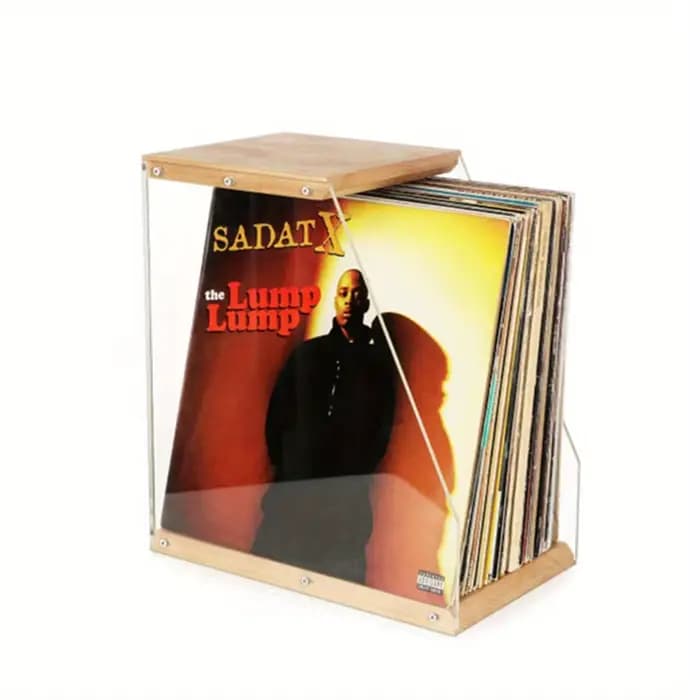 Support pour disques vinyles en bois et acrylique - Étagère de rangement de bureau