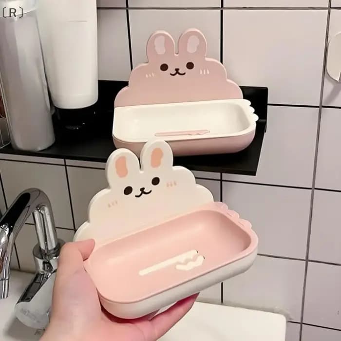 MaveraR mignon lapins savon support de la boîte mural sans poinçon Double couche vidange rapide savons mallette de