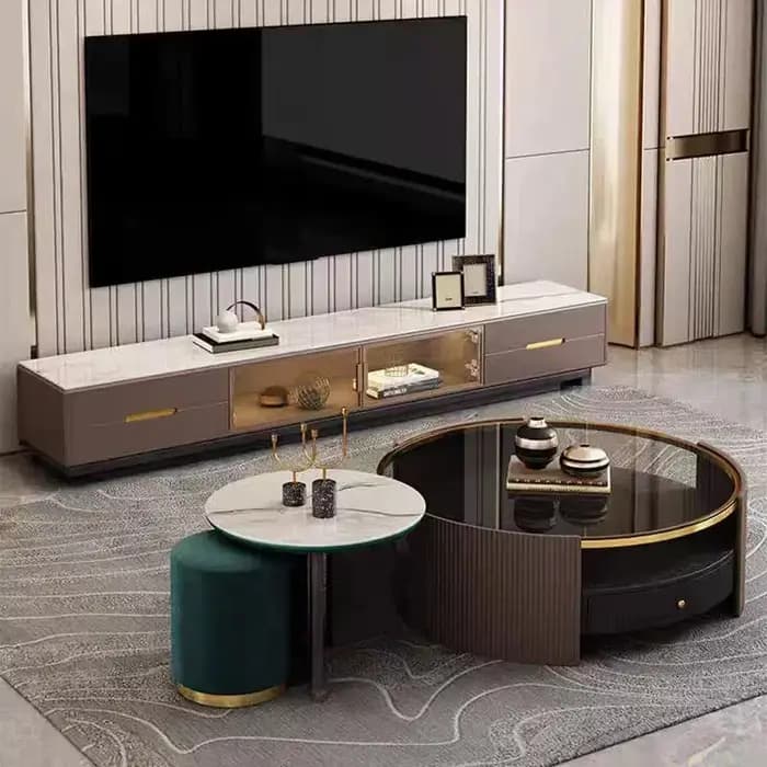 Table basse ronde de luxe moderne avec rangement