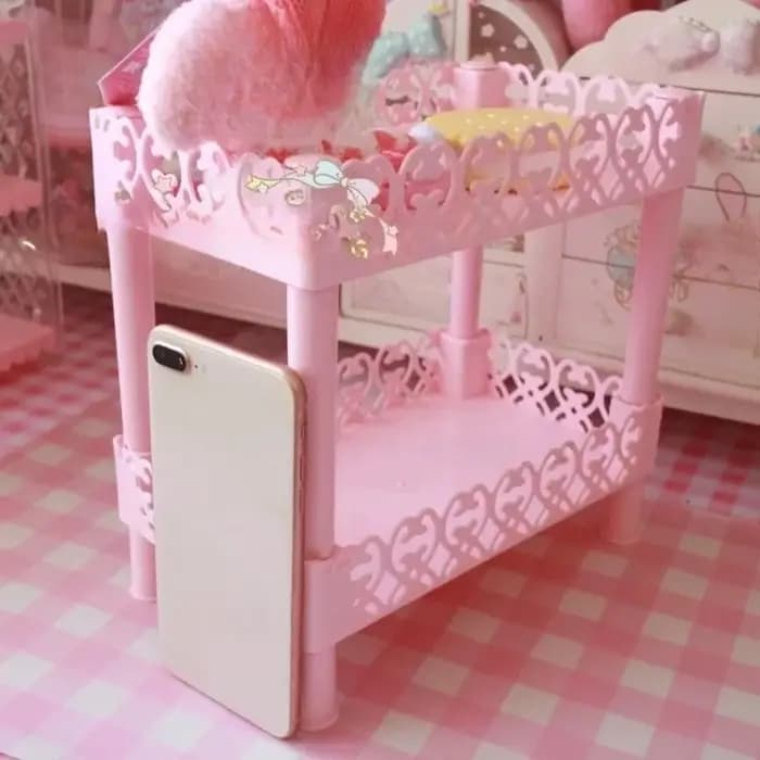 Étagère de rangement rose à 2 ou 3 niveaux, faite à la main, pour la maison, la chambre à coucher, le bureau, la salle d'étude, pour ranger les figurines d'anime, étagère de rangement en plastique.
